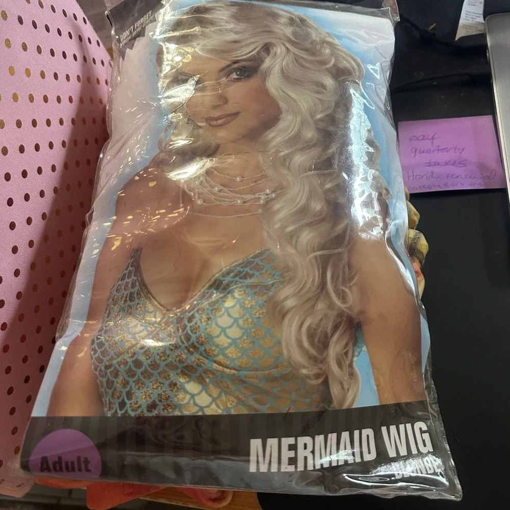 Adult‎ Blonde Mermaid Wig Long Wavy Blonde Synthetic Hair Costume Cosplay